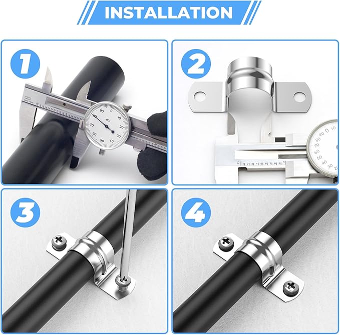 60Pcs 9/16 Inch (14mm) 304 Stainless Steel Conduit Clamps, U-Tube Strap Pipe Clamp 2 Hole Strap U Bracket Rigid Pipe Strap Clamps Metal Conduit Strap Tension Clips U-tube Clamp