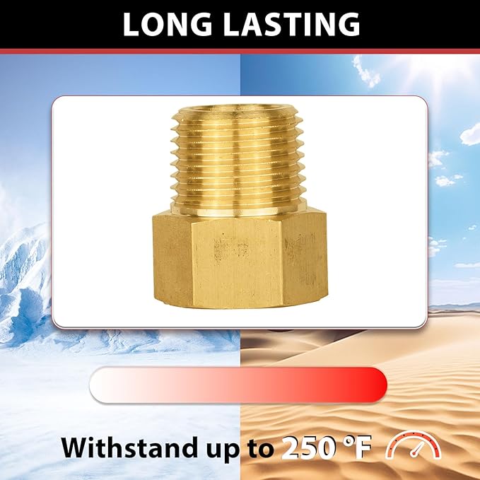 (Pack of 5) EFIELD 1/2" Male Pipe(NPSM) x 1/2" Female Pipe(NPSF) Extension Brass Fitting Adapter, 70MM Length, Hex Connector with Sealing Tape,(NPT139)