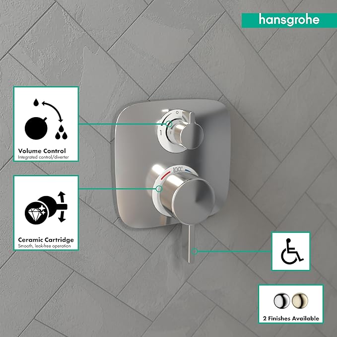 hansgrohe Ecostat E Modern Thermostatic Shower Valve Trim with Temperature Control in Chrome, 15707001