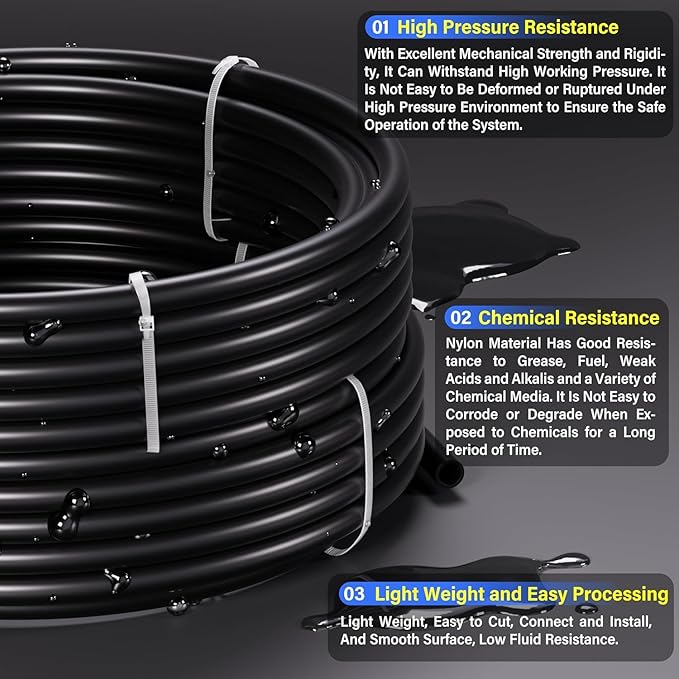 TAILONZ PNEUMATIC Black DOT 1/4'OD 15 Meter 49.2ft Nylon Air Tubing Kit Pipe Hose Air Line Tubing Air Hose Fittings Push to Connect Fittings(95PCS)