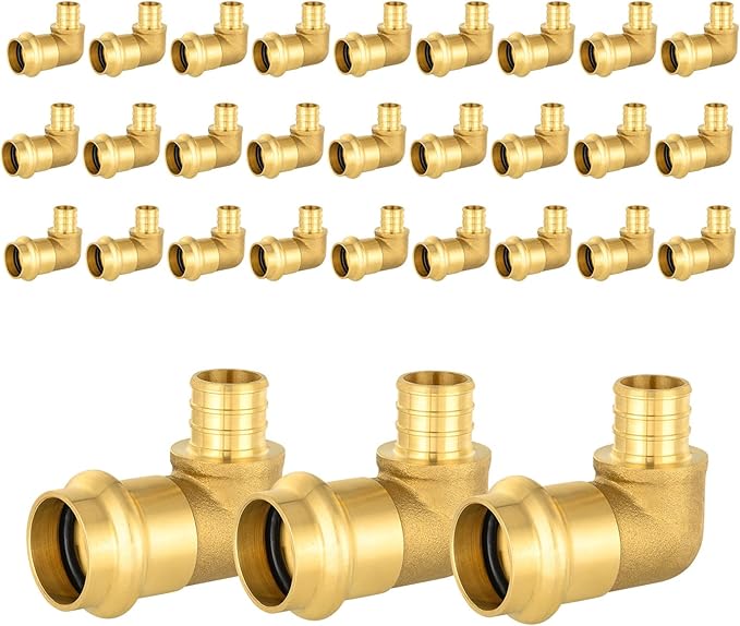 30-Pack HeSun Copper Press Fitting Elbow, 1" PRESS X 1" PEX F1807 Crimp Elbow, LF Brass