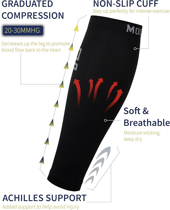 Calf Compression Sleeves - Leg Sleeves for Men and Women - Shin Splint Relief Support Brace Running Flights