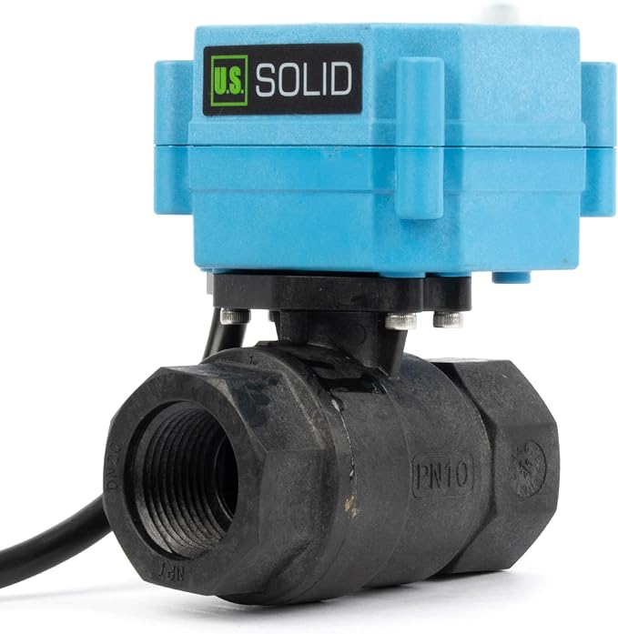 U.S. Solid 3/4” PPE Motorized Ball Valve with US Plug - Plastic Electrical Ball Valve, 2 Wire Auto Return, AC 110~230V, Normally Closed