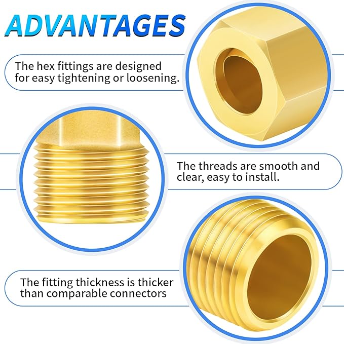 ChillWaves Brass Compression Tube Fitting, 3/8" OD x 1/2" NPT Male 90 Degree Elbow Compression Union Connector(2-PACK)