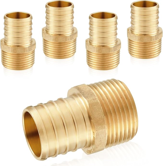 5-Pack HeSun PEX Fittings, 3/4" PEX x 1/2" Male NPT, Brass Crimp Male Adapter Fitting for ASTM F1807(PEX1807027-5)