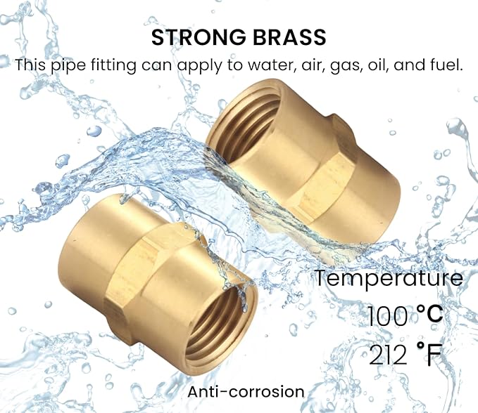 Brass Coupling 1/4 Inch NPT Female x 1/4 Inch NPT Female Hex Head Pipe Fitting, Pack of 10, Compressor connector 1/4 fnpt to 1/4 fnpt Coupler, Air Hose Adapter Brass Fittings