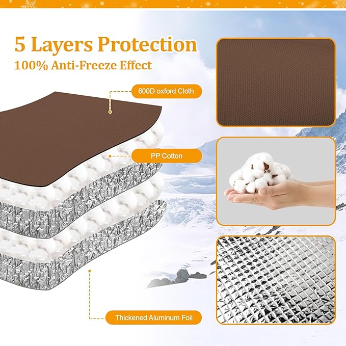 Backflow Preventer Insulated Cover (5°F) for Winter Freeze Protection, 21"W x 16"H Thickened Pressure Reducing Value & Well Pump Cover, Outdoor Waterproof Insulation Pouch for Sprinkler Valve, Brown