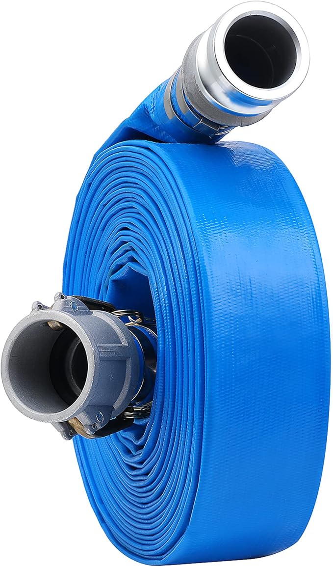 2 inch x 50ft PVC Lay Flat Discharge Hose With Aluminum Camlock C & E Fittings, Cam Lock Fitting, Heavy Duty Reinforced Pump Backwash Hose Assembly