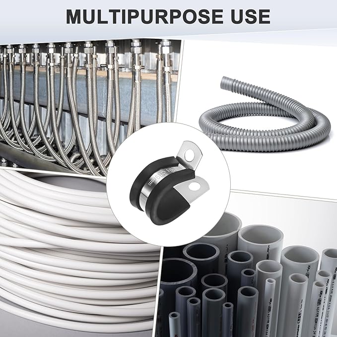 20-Pack Cable Clamps, 3/4 Inch/ 19 mm 304 Stainless Steel Rubber Cushioned Insulated Cable Clamp R Shape Metal Holder for Tube/Wire/Pipe/Loop Installation