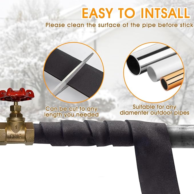 3 Inch * 13Ft Pipe Insulation Tape - 2Packs, Weather Resistant Water Wrap Tape, Outdoor Water Pipe Insulation Wrap, Foam Pipe Wrap Insulation for Water Pipes (Black)