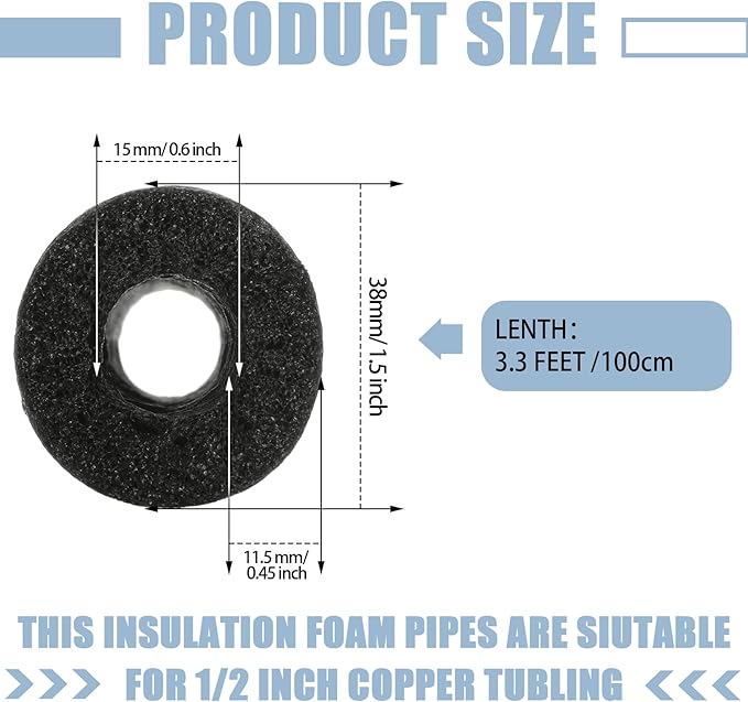 Amylove 24 Pcs 3.3 Feet Foam Pipe Insulation Foam Tube Insulating Water Pipe Pool Swim Noodles Pre Slit Heat Preservation Pipes Covers for Tubing Outdoor Winter Freeze Protection(Black,1/2 Inch)