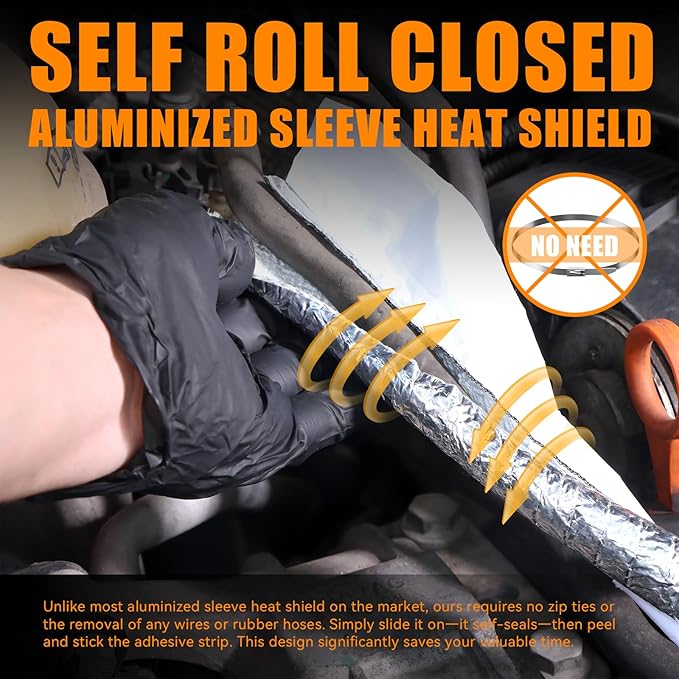 CARDI Aluminized Heat Shield Sleeving Self Wraped For Wire Fuel Line Cables Hoses Heat Wrap Length 39" I.D.1/4" Heat Resistant In Automotive UP TO 400℉
