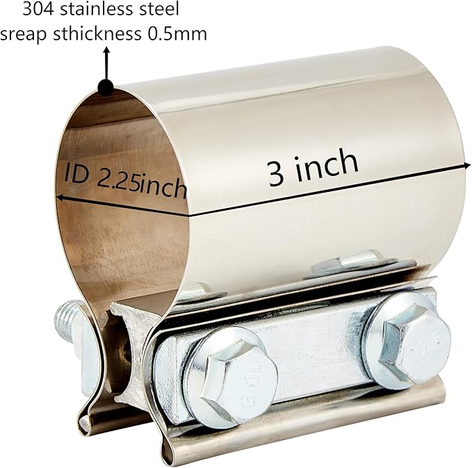 Butt Joint Band Clamps,Exhaust Muffler Clamp Exhaust Pipe Clamps Sleeve Stainless Steel (2, 2.25'')
