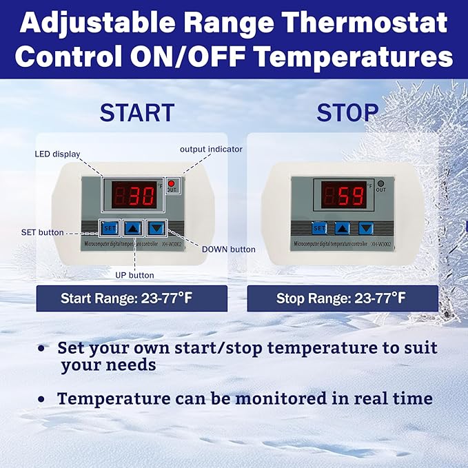 Cupohus Heat Tape for Water Pipes with Digital Display Thermostat 6FT, Freeze Protection Self-Regulating Heat Trace Cable for Metal, Plastic Home Pipes, Roof and RV, 110-120V