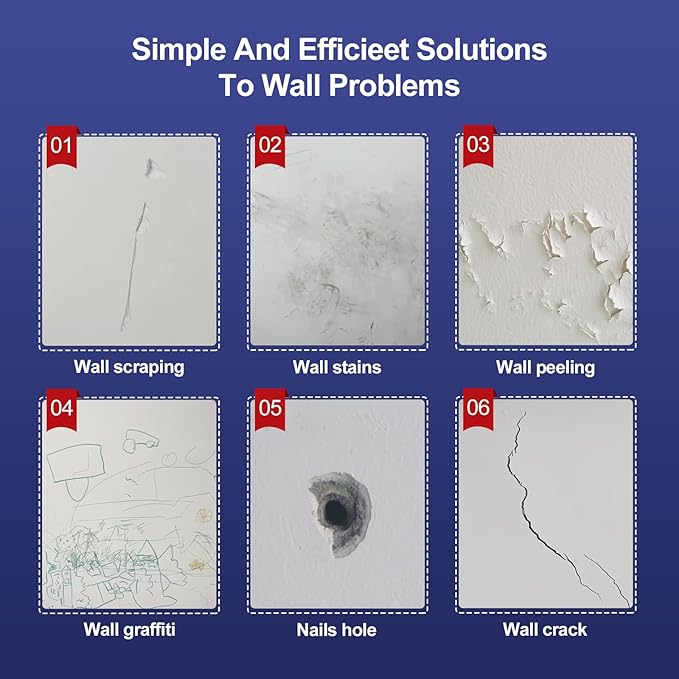 8.6oz Drywall Patch Repair Kit - Professional All-in-1 Tool Set (Scrapers/Sandpaper/Texture Sponge/Gloves/Putty Knife) for Fast Wall Hole Repair