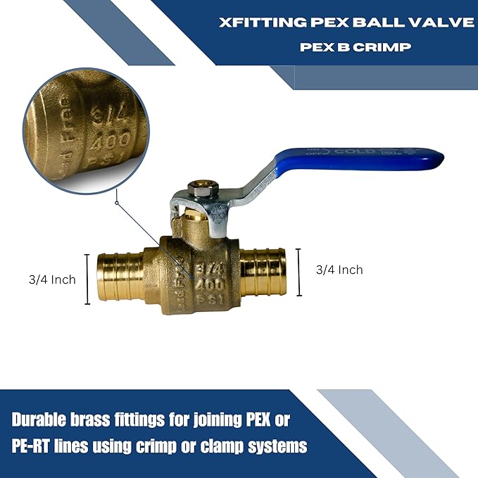 XFITTING 2 Pieces 3/4" Pex Ball Valve Blue/Cold, 24-2-4=2X