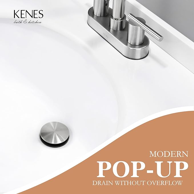 KENES Bathroom Vessel Sink Pop Up Drain Without Overflow Assembly, Lavatory Vanity Sink Drain Stopper,Anti-Clogging Drain Strainer, Brushed Nickel, KE-P300A