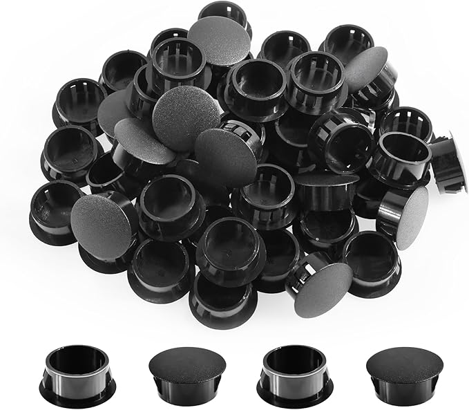 25 Pcs OD 0.768"(19.5mm) Black Hole Knockout Locking Plugs,Plastic Nylon Round Drilling Hole Plugs,Flush Type Panel Round Snap in Fastener,Tube Fastener Cover for Furniture Insert End Caps