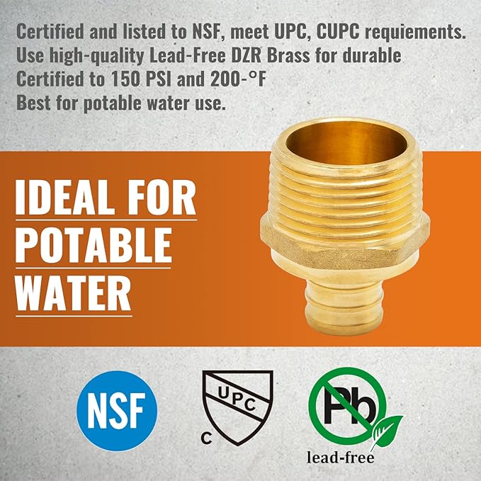 SUNGATOR 6-Pack 3/4" PEX Male Adapter, No Lead Brass, UPC Certified