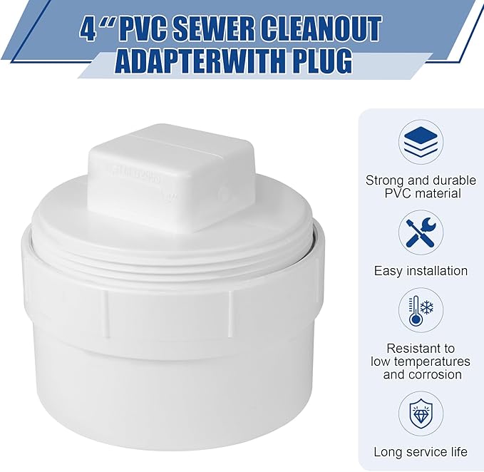 4" PVC Sewer Cleanout cap, DWV Flush Sewer Cleanout Adapter with Plug for Outdoor Garden,RV and More Drainage Piping Fitting