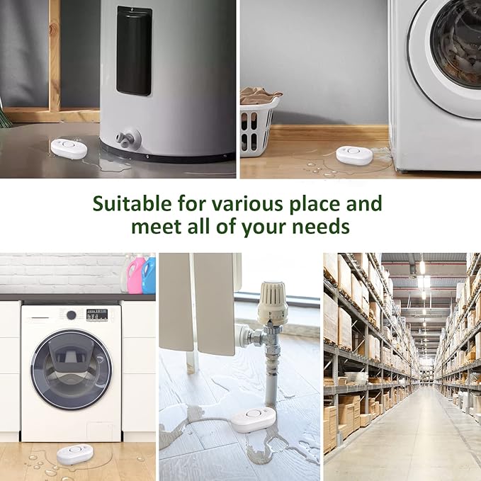 METAK Water Leak Detector Sensor Alarm: Home Water Flooding Monitor Smart Sink Overflow Monitoring Adjustable Wet Moisture Alert Pipe Leakage Drip Detection Warning for Basement Floor (2 Sensor)