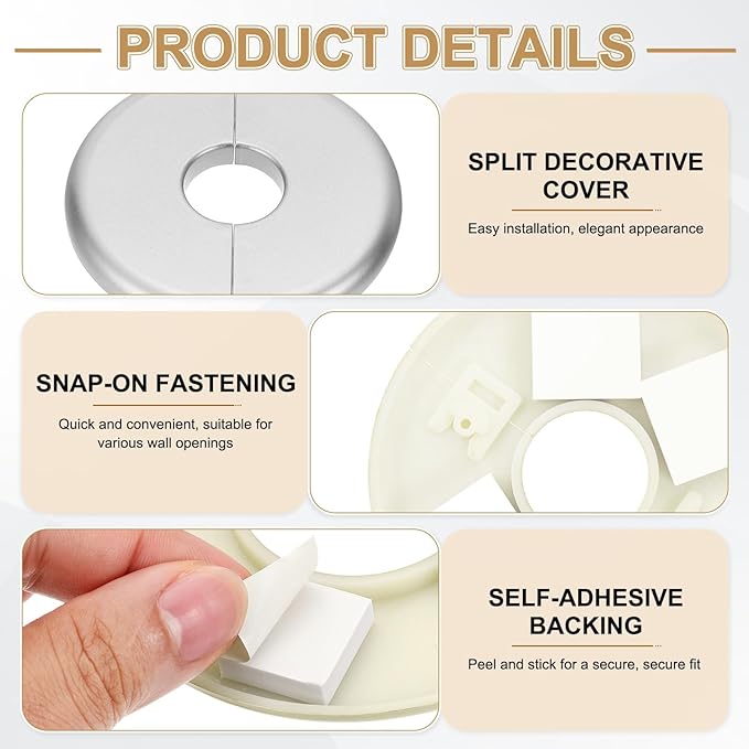 PATIKIL Wall Split Flange 80mm / 3.1" OD, 4 Pcs Round Escutcheon Plate Cover PPR Plumbing Cover Plates with Self-Adhesive Tape for 22.5mm / 0.9" Dia Water Pipe Faucet, Silver