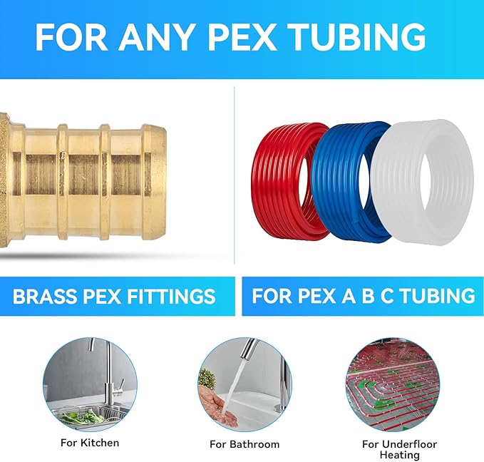 PEX Fittings, 1/2 Inch Female NPT Pex Drop Ear Tee, Brass Fittings for Pex Pipe Connect