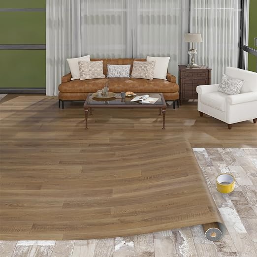 Freshtour Vinyl Flooring Roll, Versatile Removable PET Leather-Like Floor Covering, Waterproof & Durable, Easy Tape Installation, Cost-Effective for Any Room, Nature Oak/ 32.29 Sq.ft (39.3" x 118")