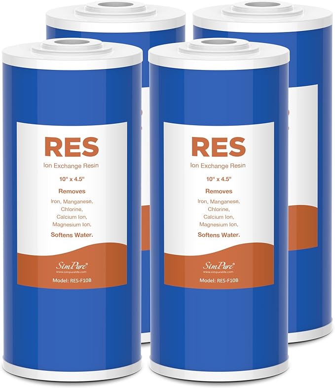 SimPure Whole House Water Filter Cartridges 10" x 4.5" Cation Exchange Resin Water Softening Filter, for DB10P, DB10C, 4 Pack