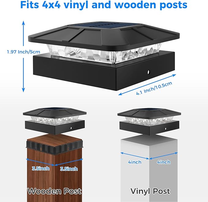 Peasur 4 Packs 4x4 Solar Post Lights Outdoor, Blue & Warm White LED Fence Caps Light Waterproof, Wood & Vinyl Post Top Lighting for Deck Mailbox Railing Porch Outside