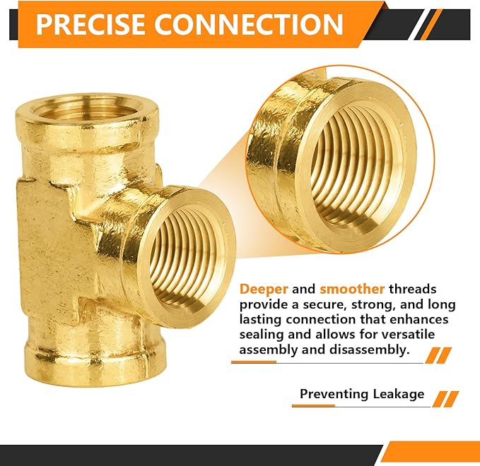 100-PCs HeSun Brass Pipe Fitting, 3/8" x 3/8" x 3/8" NPT Female Thread Tee