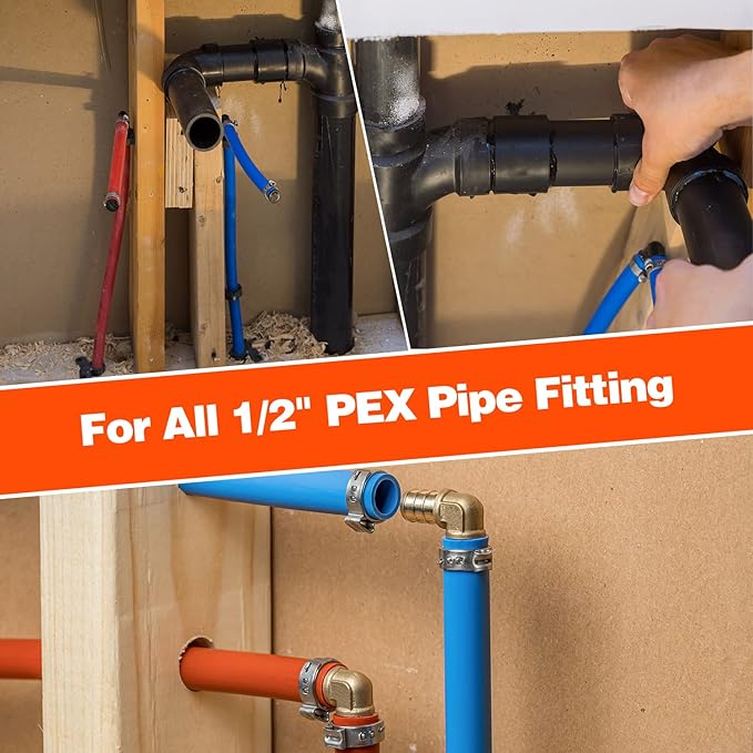 50 Pack 1/2" PEX Cinch Clamps, Stainless Steel Single Ear Hose Clamps