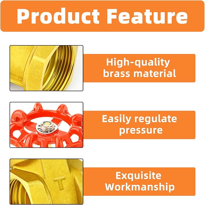 GASHER 1PCS 1/2 Inch Brass industrial Gate Valve, Heavy-duty Rotary Sluice Valve with Female x Female Threads, with Wheel Handle, For Water, Oil, Gas