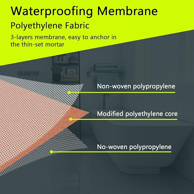 Waterproofing Membrane for Shower 9.8inch x 49Ft (40 Sq Ft) 23.6mils Thick Tile Shower Waterproof Membrane Roll Underlayment Waterproof Wall Panels for Showers Bathroom Sauna Walls and Wet Areas