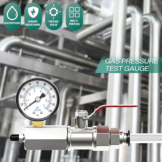 0-100PSI Gas Pressure Test Gauge, 3/4FNPT Connection 2" Dial Size, Chrome Plated Steel Body Assembly, for Measuring The Pressure of Gas Line, Gas Circuit, Air