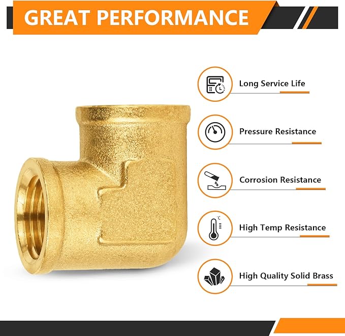 20-PCs HeSun Brass Pipe Fitting, 1/2" x 1/2" NPT Female 90-Degree Barstock Street Elbow