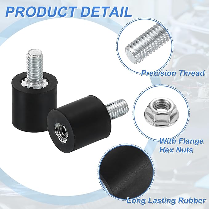 uxcell M3 Rubber Mounts, 4Pcs 8x8mm(DxH) Rubber Cylindrical Anti Vibration Isolator Shock Absorber with Lock Nut for Car Bobbin Generator Air Compressors