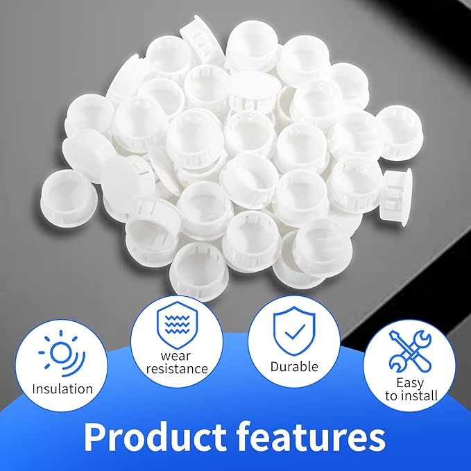50 Pcs OD 0.85"(21.6mm) White Hole Knockout Locking Plugs,Plastic Nylon Round Drilling Hole Plugs,Flush Type Panel Round Snap in Fastener,Tube Fastener Cover for Furniture Insert End Caps
