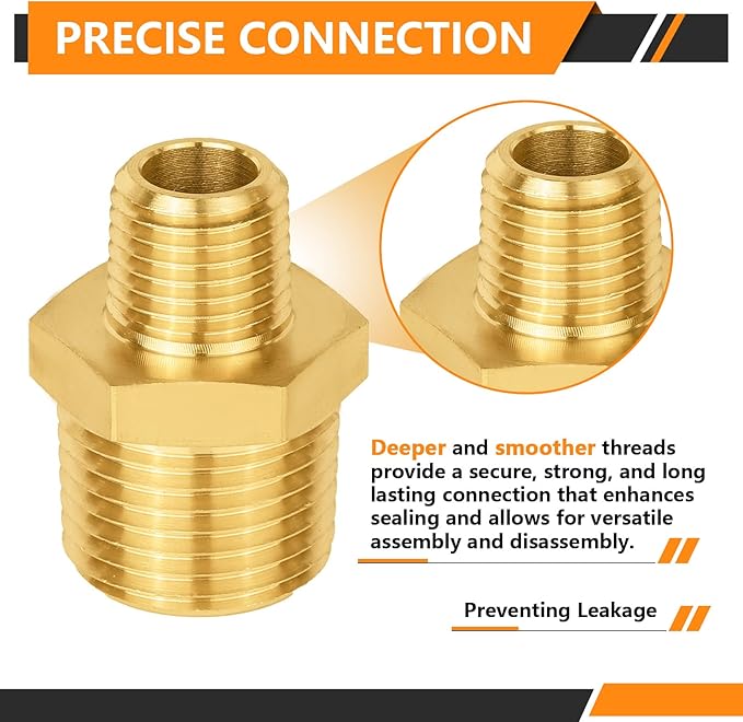 50-PCs HeSun Brass Hex Nipple Pipe Fitting, 1/2" NPT Male x 1/4" NPT Male Hex Pipe Adapter