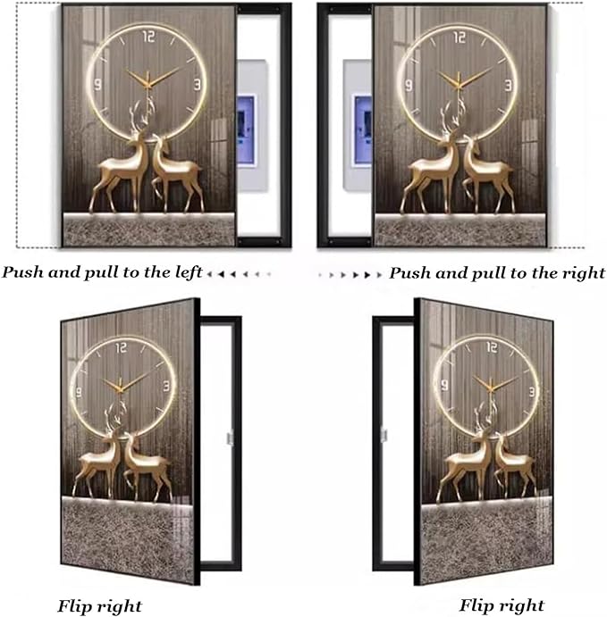 Fuse Box Cover Cabinet, Breaker Box Cover, Decorative Painting of Electricity Meter with Clock, Wall Mounted Hide Electrical Panel Cover Decorative,L,45x90cm