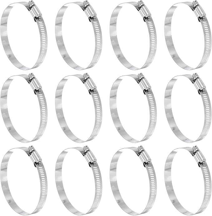HARFINGTON 12 Pcs Hose Clamp 2-13/16"-3-3/4" (72-95mm) 304 Stainless Steel Adjustable Worm Gear Hose Clamp Assortment Kit for Fuel Line Pipe Plumbing Automotive Tube Mechanical