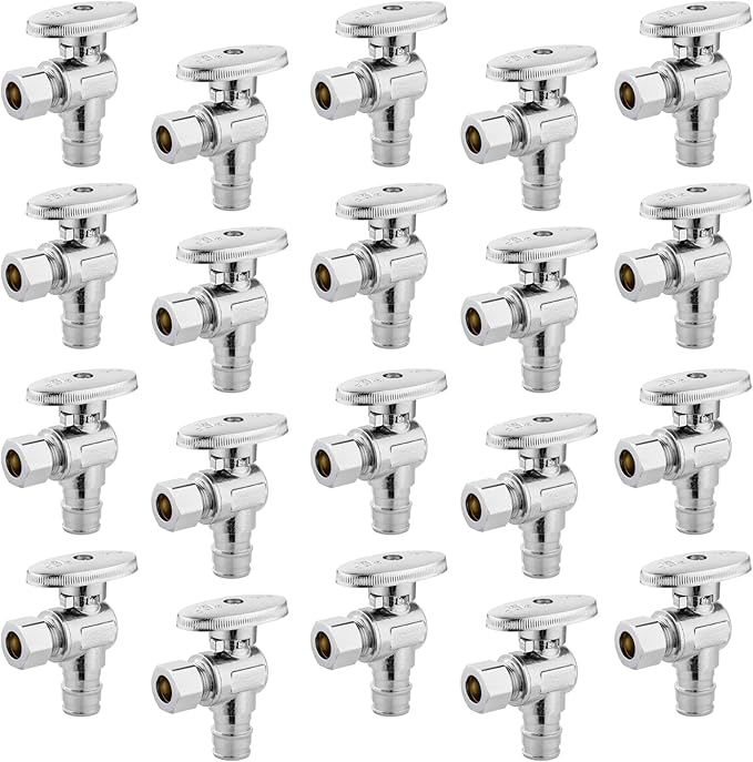 Angle Stop Valve,1/2 Inch Pex Expansion X 3/8 Inch OD Compression Angle Shut-off Valve with 1/4 Turn on/off (Pack of 20,ASTM F1960)(VALVE094-20Pack)