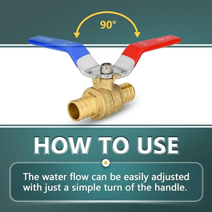 20 Pack Ball Valves, 3/4" Pex Crimp Shut Off Valve, Brass Full Port Pex B Shut Off Ball Valve for Hot and Cold Water, NSF/ANSI 61 Certified