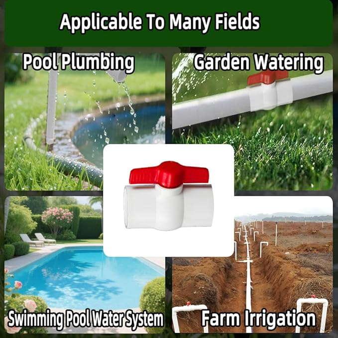 4Pcs 3/4" PVC Ball Valve (Socket x Socket),Schedule 40, Cold Water Pipe 3/4" Shut-off Valve Socket for Water Supply Lines, Garden Irrigation & Pipe Fitting Systems,Red T-Handle.