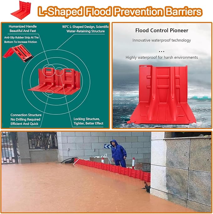 Flood Protection Barrier, ABS Portable Height Flood Mitigation Barriers 2/3/4/5/6/7/8/9/10/20/30-Pcs Boxwall Water Overflow Divert(8-Pcs)