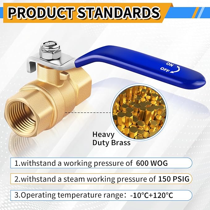 Boltigen 1 inch Forged Brass Ball Valve, 2Pack NPT Female to NPT Female Thread Heavy Duty Full Port Shut Off Valves, 600 WOG Long Handle Metal Plumbing Full Bore Control Valve Pipe Connector Fitting