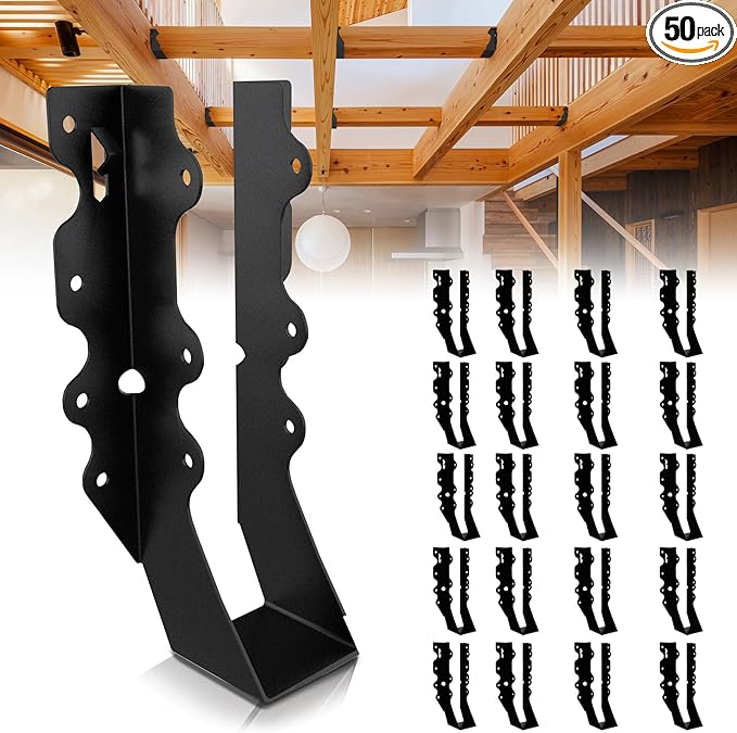 25Pcs Black 2x8 Joist Hangers for Wood,18 Gauge Metal Face Mount Joist Hanger,Lu28 Joist Hangers Powder Coating,Hurricane Ties for Rafter,Rafter Brackets 2x8 for Deck,Floor,Roof Overhang,Ceiling Joist