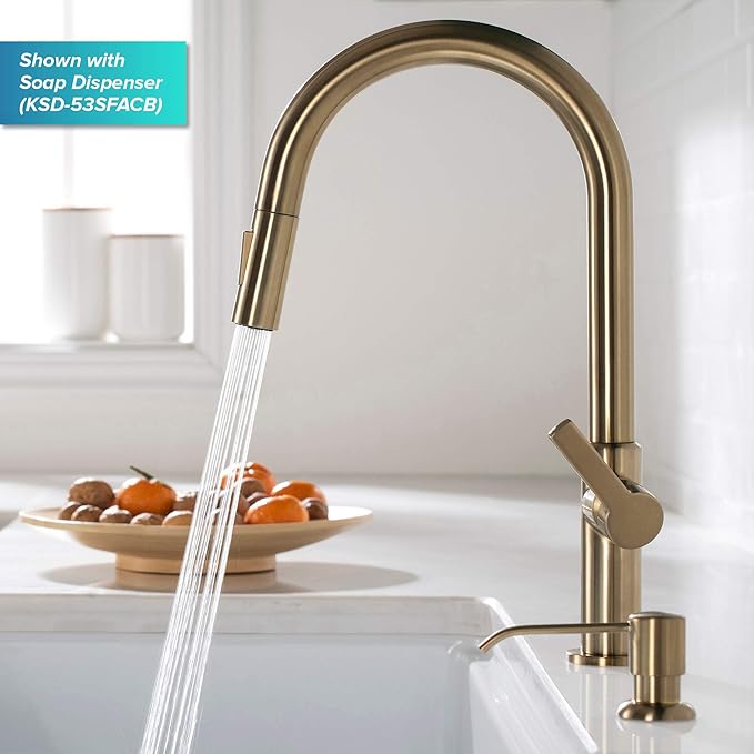 KRAUS Oletto Single Handle Pull Down Kitchen Faucet in Spot Free Antique Champagne Bronze, KPF-2820SFACB