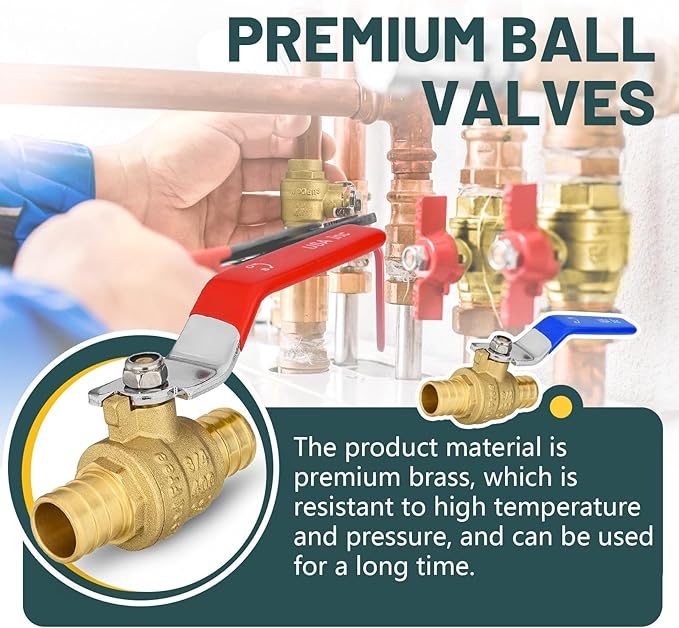20 Pack Ball Valves, 3/4" Pex Crimp Shut Off Valve, Brass Full Port Pex B Shut Off Ball Valve for Hot and Cold Water, NSF/ANSI 61 Certified