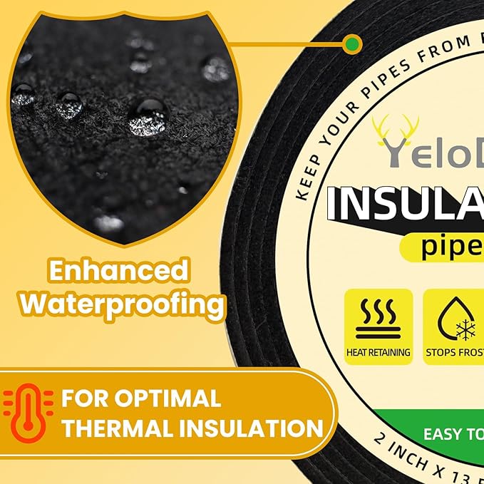 Pipe Insulation Wrap, 2 in X 13 Ft Foam Insulation Tape Self Adhesive Heat Tape for Water Pipes, Outdoor AC Line Pipes Winter Freeze Protection